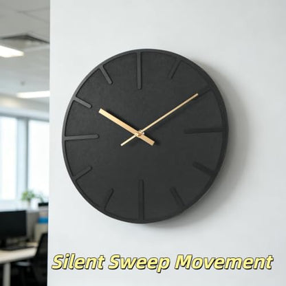 Wall Clock 12 Inch Diameter Black Wooden Dial Silent Quartz Movement - Black / 12 Inch