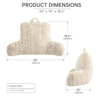 Snow Leopard Faux Fur Backrest Pillow with Armrests for Adults