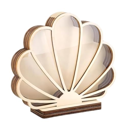 Wooden Seashell Shadow Box Display Stand Coastal Decor
