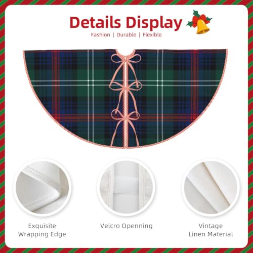 36 Inch Christmas Tree Skirt - Green & Blue Plaid Faux Linen Tartan - Variation of THIS listing