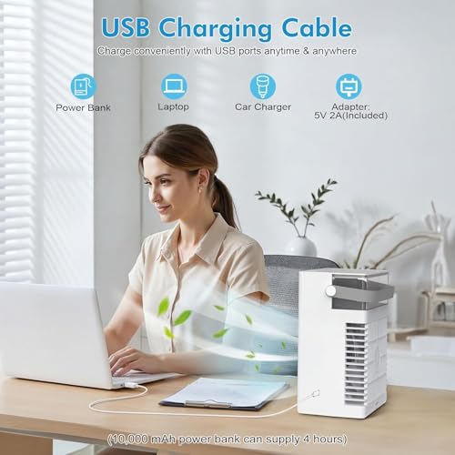 Portable Evaporative Air Cooler with 1000ml Tank Remote USB 4 Speeds 2 Mist Modes