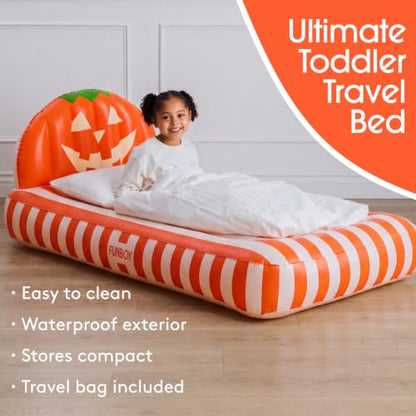 FUNBOY Kids Pumpkin Halloween Inflatable Air Mattress - Supportive & Cozy Sleepover Bed - Orange & White Variation