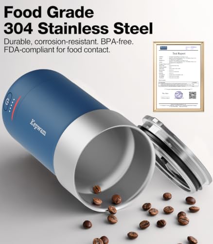 Kepwam Heated Coffee Mug 16oz with Steel Blue Finish - Temp Control, 3 Settings