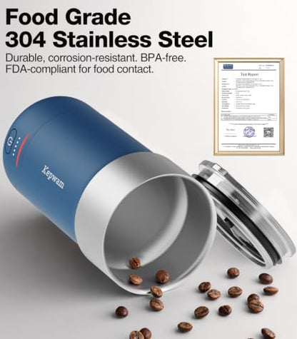 Kepwam Heated Coffee Mug 16oz with Steel Blue Finish - Temp Control, 3 Settings