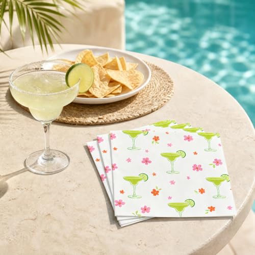 50pcs Lime Green Margarita Floral Napkins - Disposable Cocktail Party Supplies