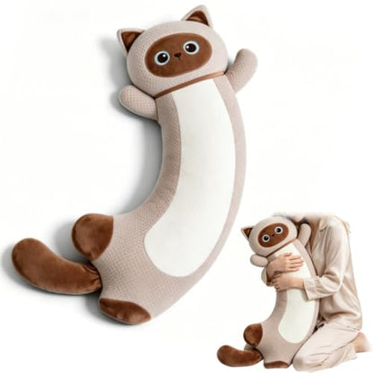 Grey Long Cat Plush Body Pillow for Side Sleep Support 39in