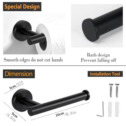Wall Mount Toilet Paper Holder Matte Black Stainless Steel Bathroom Accessory