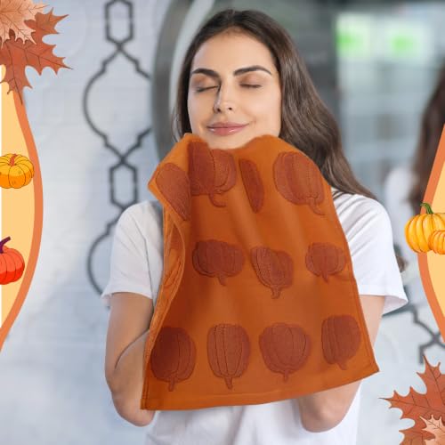 Fall Pumpkin Hand Towels Set - Rust Cotton Jacquard Kitchen & Bathroom Decor