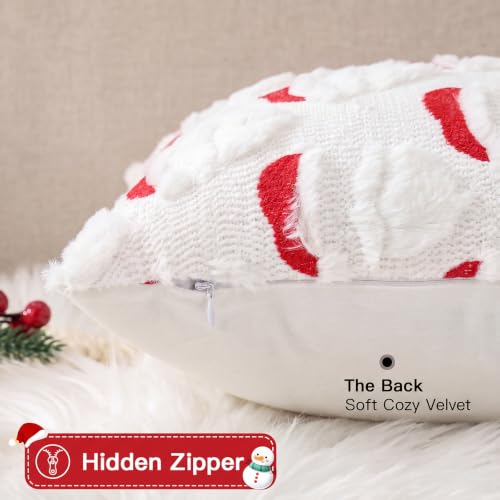 Christmas Santa Pillow Cover Set of 2 - 18x18 Inch Faux Fur & Embroidery Holiday Decor