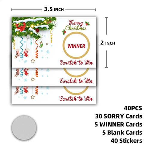 Green White Christmas Scratch Off Cards - 50 Pcs Holiday Game Set