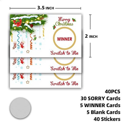 Green White Christmas Scratch Off Cards - 50 Pcs Holiday Game Set