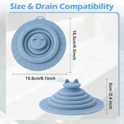 Blue & Grey 2 Pack Universal Silicone Drain Stopper - 6 Inch Multi-Use Sink & Floor Cover