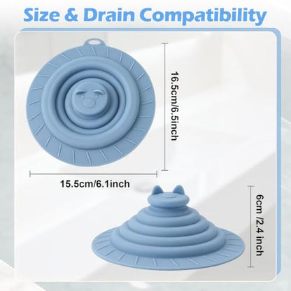 Blue & Grey 2 Pack Universal Silicone Drain Stopper - 6 Inch Multi-Use Sink & Floor Cover