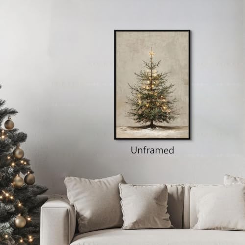 Christmas Pine Tree Canvas Wall Art - Rustic Snowy Fir Tree Print 12x16 Unframed