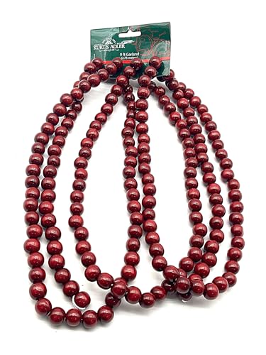 9-Foot Wood Beaded Burgundy Garland for Holiday Decor