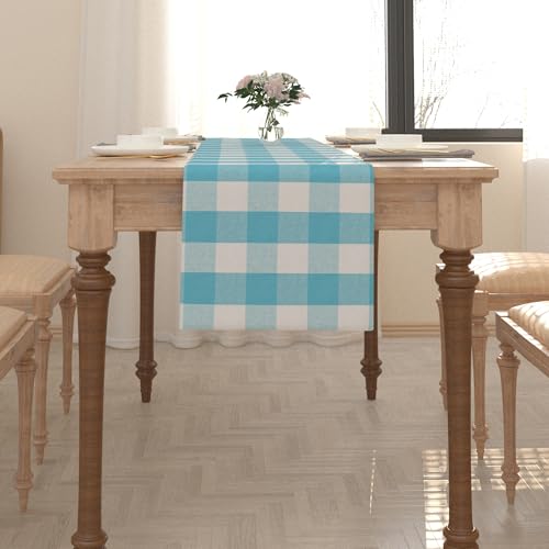 Sky Blue & White Buffalo Check Table Runner 12x120 Inch - Cotton Cloth for Dining & Decor - Variation of THIS listing