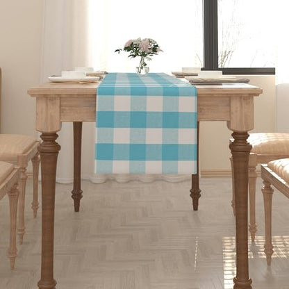 Sky Blue & White Buffalo Check Table Runner 12x120 Inch - Cotton Cloth for Dining & Decor - Variation of THIS listing