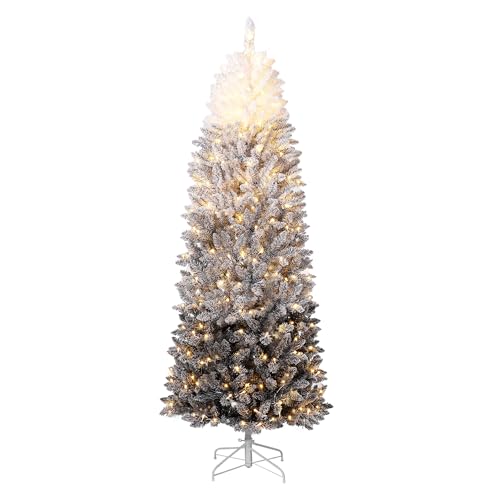 7.5Ft Slim Flocked Christmas Tree - White & Black Gradient Artificial Decor