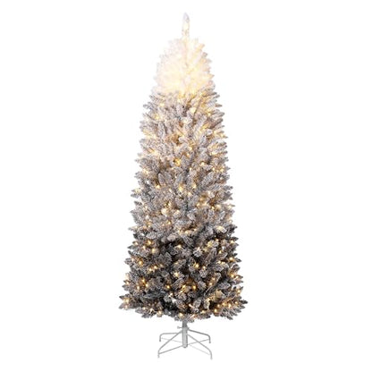 7.5Ft Slim Flocked Christmas Tree - White & Black Gradient Artificial Decor