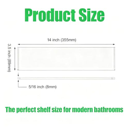 Clear Tempered Glass Bathroom Shelf 14" x 3-3/8" x 5/16" - Modern Shower Storage