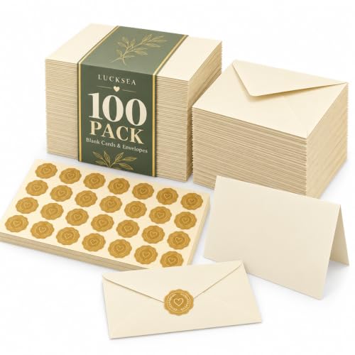 100 Pack Cream Blank Cards and Envelopes with Stickers - 4x6 Inch Stationery Set