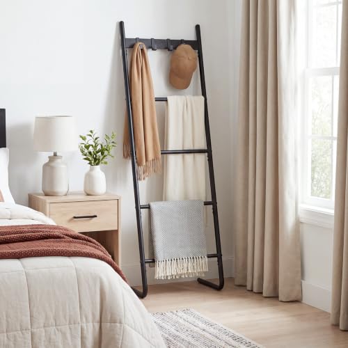 HOOBRO Black 5-Tier Wall-Mounted Blanket Ladder and Towel Rack