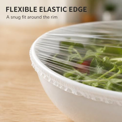 Disposable Food Covers 100 Pack Elastic Bowl Covers for Food Storage - Clear