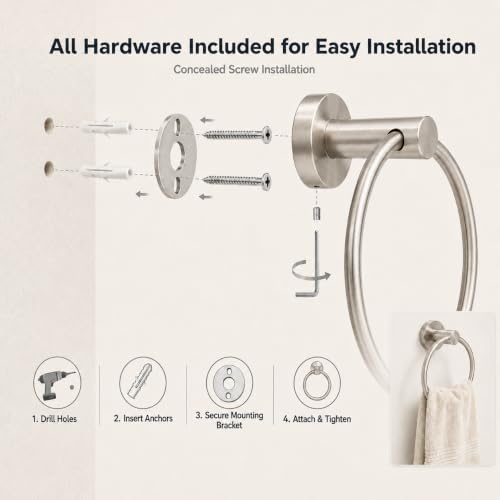 Brushed Nickel Bathroom Hardware Set 5 Piece SUS304 Stainless Steel Towel Rack