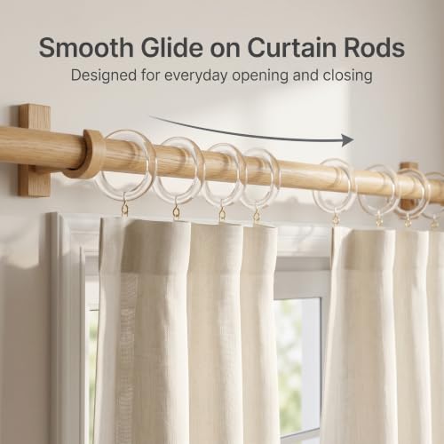 Acrylic Wooden Curtain Rings 24 Pack Without Clips - 1.75 Inch Inner Diameter, Farmhouse Style