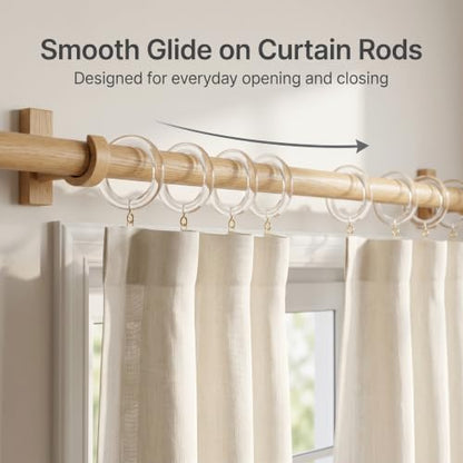 Acrylic Wooden Curtain Rings 24 Pack Without Clips - 1.75 Inch Inner Diameter, Farmhouse Style
