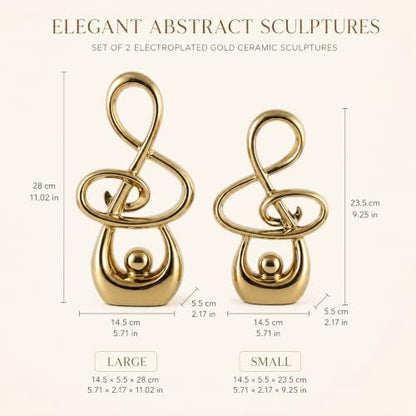Gold Music Note Sculpture Decor - Modern Abstract Ceramic Figurines Set of 2