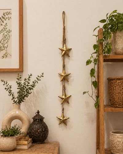 Rustic Brass Star Garland Handmade Christmas Ornament 24 Inch - Farmhouse Decor