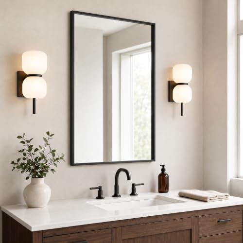 24x36 Inch Matte Black Recessed Bathroom Mirror - Modern Wall Decor