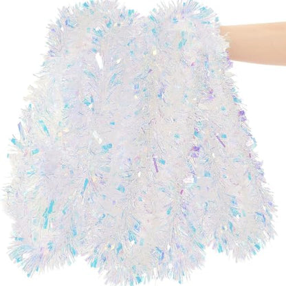 6.5FT Iridescent Christmas Tinsel Garland - Glitter Foil Holiday Decorations