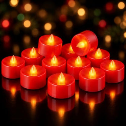 Homemory 50-Pack Red Flameless Tealight Candles - 200+ Hours Runtime