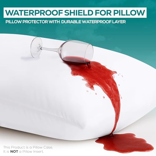 Set of 2 Pillow Protectors with Zipper Standard Size, Bed Bug and Dust Mite Proof Pillow Covers, Ultra Soft Pillow Encasements, Moisture Wicking and Waterproof Pillow Cases by Utopia Bedding (White)