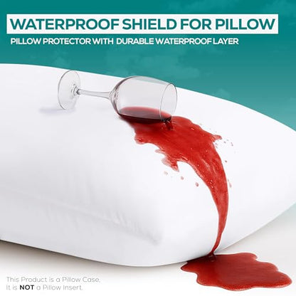 Set of 2 Pillow Protectors with Zipper Standard Size, Bed Bug and Dust Mite Proof Pillow Covers, Ultra Soft Pillow Encasements, Moisture Wicking and Waterproof Pillow Cases by Utopia Bedding (White)
