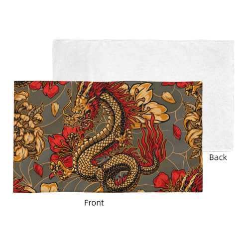 Black Dragon Pattern Fast Absorbing Polycotton Daily Towel for Home & Travel