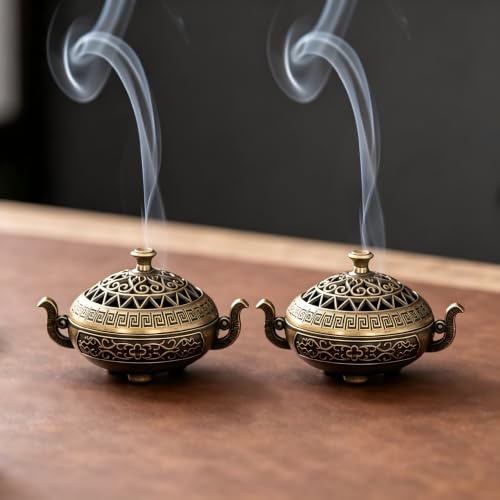 Nepalese-Style Bronze Incense Burner Stands Set of 2 for Meditation & Decor