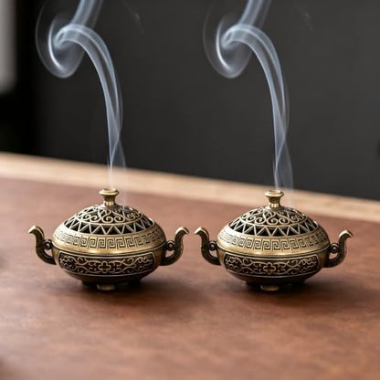 Nepalese-Style Bronze Incense Burner Stands Set of 2 for Meditation & Decor