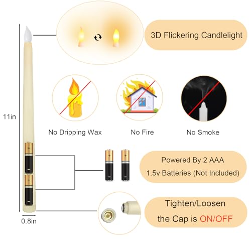 Bulk 100 LED Flameless Taper Candles - 11 Inch Flickering Electric Candlesticks for Wedding & Holiday Decor