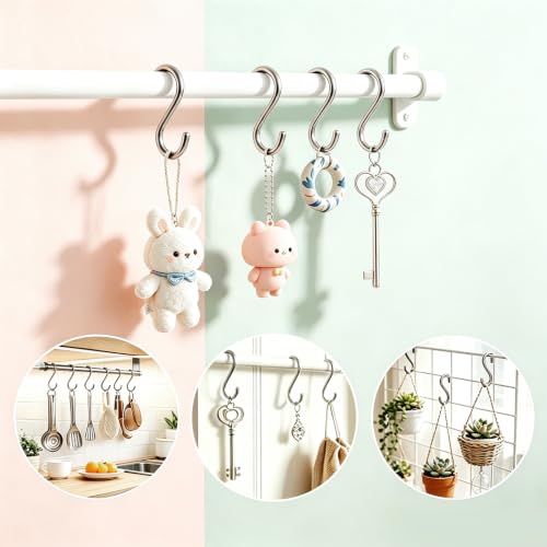 48 Pack Stainless Steel S Hooks - Silver, 1.2 Inch for Organizing & Hanging