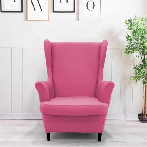 Pink Wingback Chair Slipcover 2-Piece Washable Armchair Protector - One Size