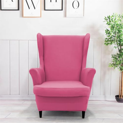 Pink Wingback Chair Slipcover 2-Piece Washable Armchair Protector - One Size
