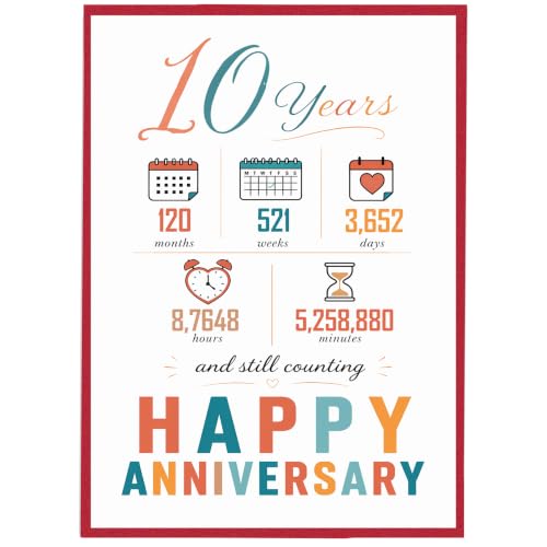 10th Anniversary Card - Funny Gifts for Him & Her, 7x5 Inches Double-Sided, XQ-123