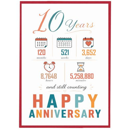10th Anniversary Card - Funny Gifts for Him & Her, 7x5 Inches Double-Sided, XQ-123