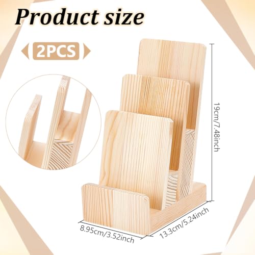 Wooden Brochure Holder Set 2 Pack 3-Tier Desk Literature Racks - Moccasin Finish, 13.3x8.95x19cm