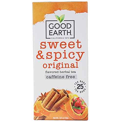 Good Earth Sweet and Spicy All-Natural Caffeine-Free Herbal Tea, Pack of 6 w/ 25 Tea Bags per Box