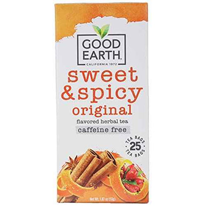 Good Earth Sweet and Spicy All-Natural Caffeine-Free Herbal Tea, Pack of 6 w/ 25 Tea Bags per Box