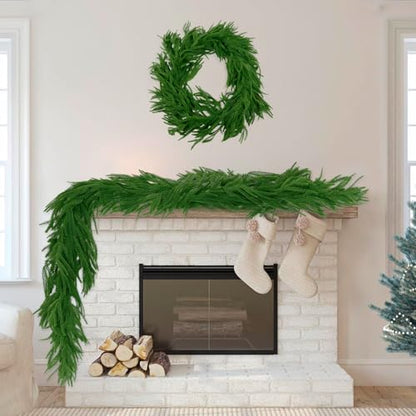 2pcs 9FT Artificial Norfolk Pine Garland Christmas Decor Full & Realistic